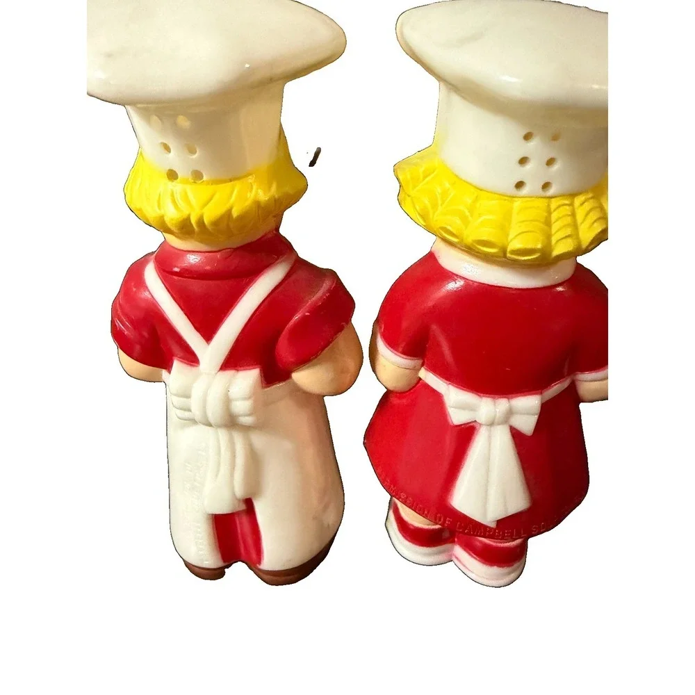 Vtg Campbell's Soup Kids Chef Salt Pepper Shakers Plastic Red White 4.5